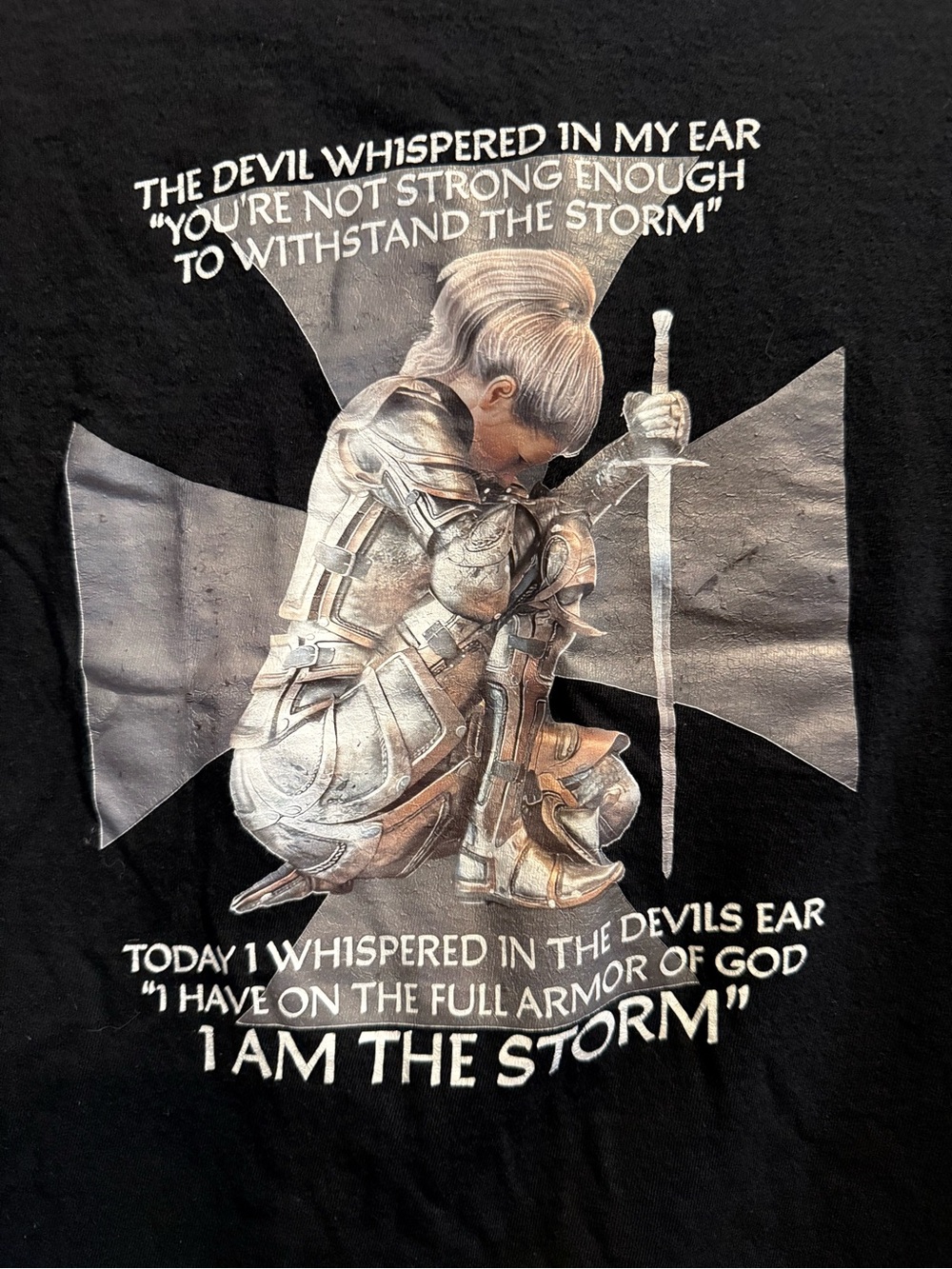 Black Graphic Armor Knight T-Shirt - Inspirational Faith Design